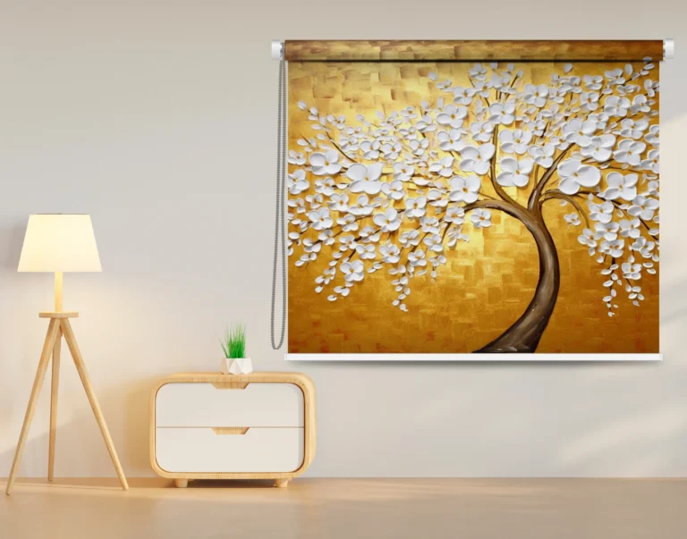 Golden Tree Floral Art Roller Blind - Custom Fit Window Blind with UV Protection (From ₹159/sq.ft) | Parker Window Blinds