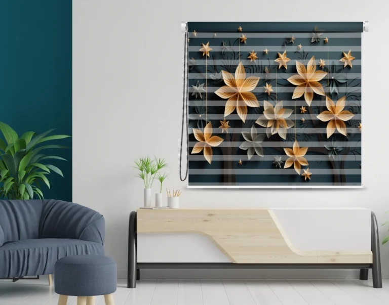 Modern Decorative Floral Zebra Roller Window Blind - Custom Fit Window Blind with UV Protection (From ₹159/sq.ft) | Parker Window Blinds
