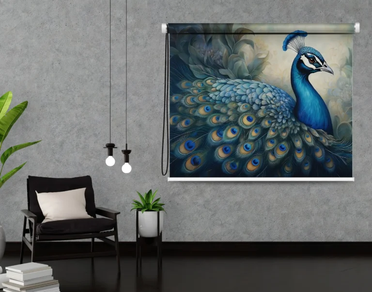 Majestic Peacock Roller Window Blind with Vibrant Feather Design - Custom Fit Window Blind with UV Protection (From ₹159/sq.ft) | Parker Window Blinds