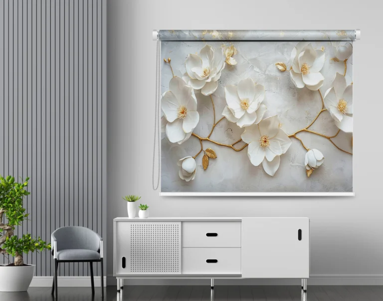3D Magnolia flowers Roller Blind - Custom Fit Window Blind with UV Protection (From ₹159/sq.ft) | Parker Window Blinds