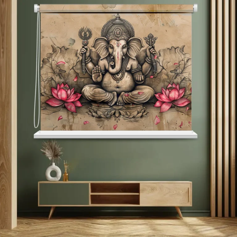 Premium Roller Window Blind with lord Ganesh design - Custom Fit Window Blind with UV Protection (From ₹159/sq.ft) | Parker Window Blinds