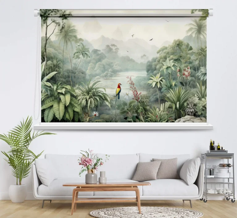 Tropical Jungle Roller Window Blind with Vibrant Parrot - Custom Fit Window Blind with UV Protection (From ₹159/sq.ft) | Parker Window Blinds