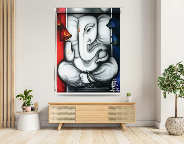 Roller window Blind with Lord Ganesha designs - Custom Fit Window Blind with UV Protection (From ₹159/sq.ft) | Parker Window Blinds