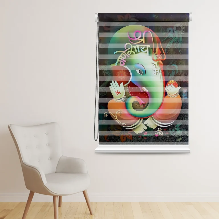 Zebra Window Blind with Lord Ganesha Design - Custom Fit Window Blind with UV Protection (From ₹159/sq.ft) | Parker Window Blinds