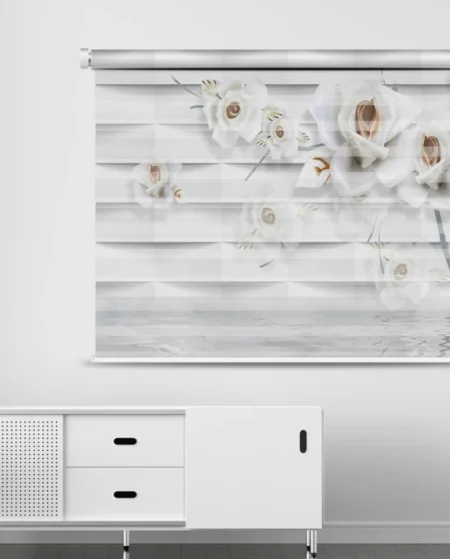 Elegant White Floral Zebra Window Blind - Custom Fit Window Blind with UV Protection (From ₹159/sq.ft) | Parker Window Blinds