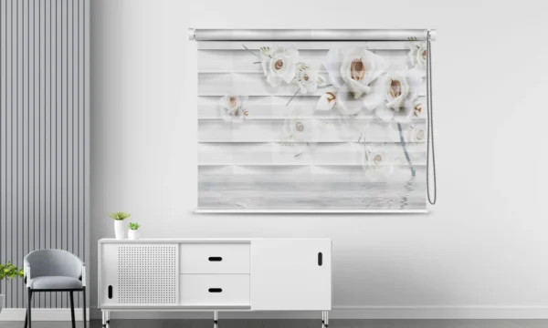 Elegant White Floral Zebra Window Blind