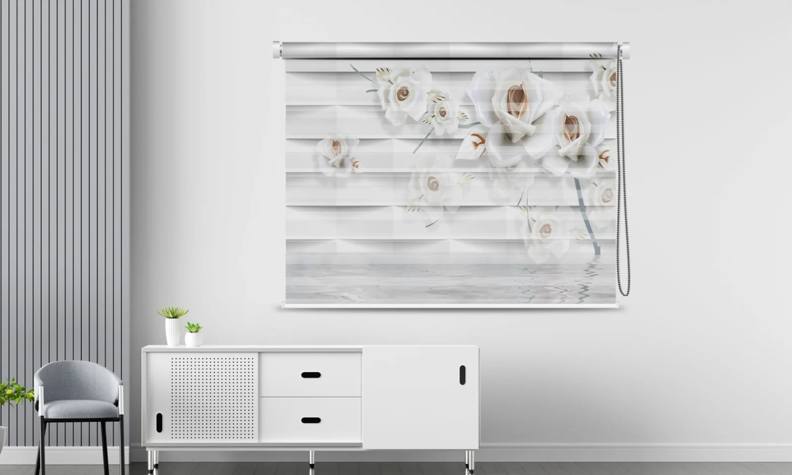Elegant White Floral Roller Blind – Timeless Beauty for Modern Interiors