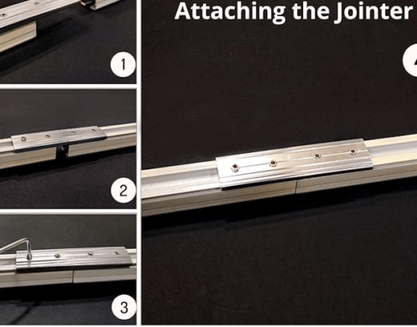 M-shaped curtain track set with brackets, rollers, hooks, and installation accessories on a black background.