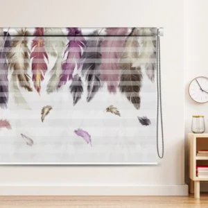 A dreamy feather roller blind with a design of falling feathers.
