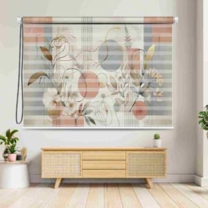 Modern floral zebra roller blind with dual-layer fabric, featuring pastel floral patterns and light control for stylish interiors.