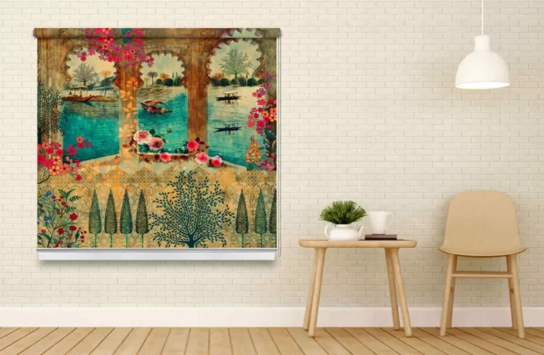 Artistic Scenic Kashmiri Lake View Window Roller Blind - Custom Fit Window Blind with UV Protection (From ₹159/sq.ft) | Parker Window Blinds