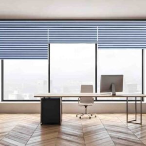 Blue & Navy striped roller blind for windows, modern office shades and rolling curtain for mandir