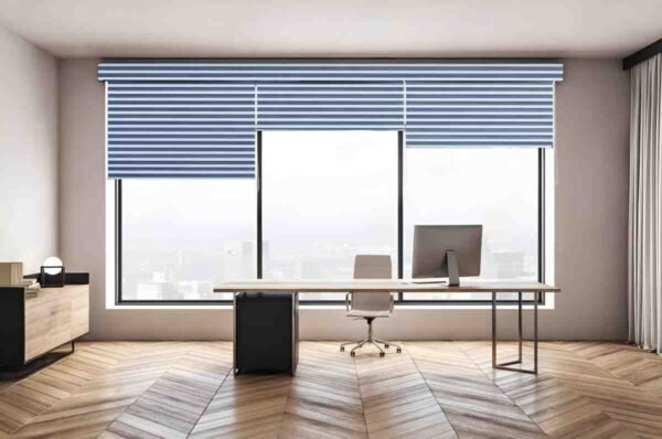 Blue & Navy striped roller blind for windows, modern office shades and rolling curtain for mandir