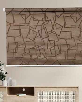 Brown geometric pattern office blinds – premium light-filtering roller blind for home and workplace windows.