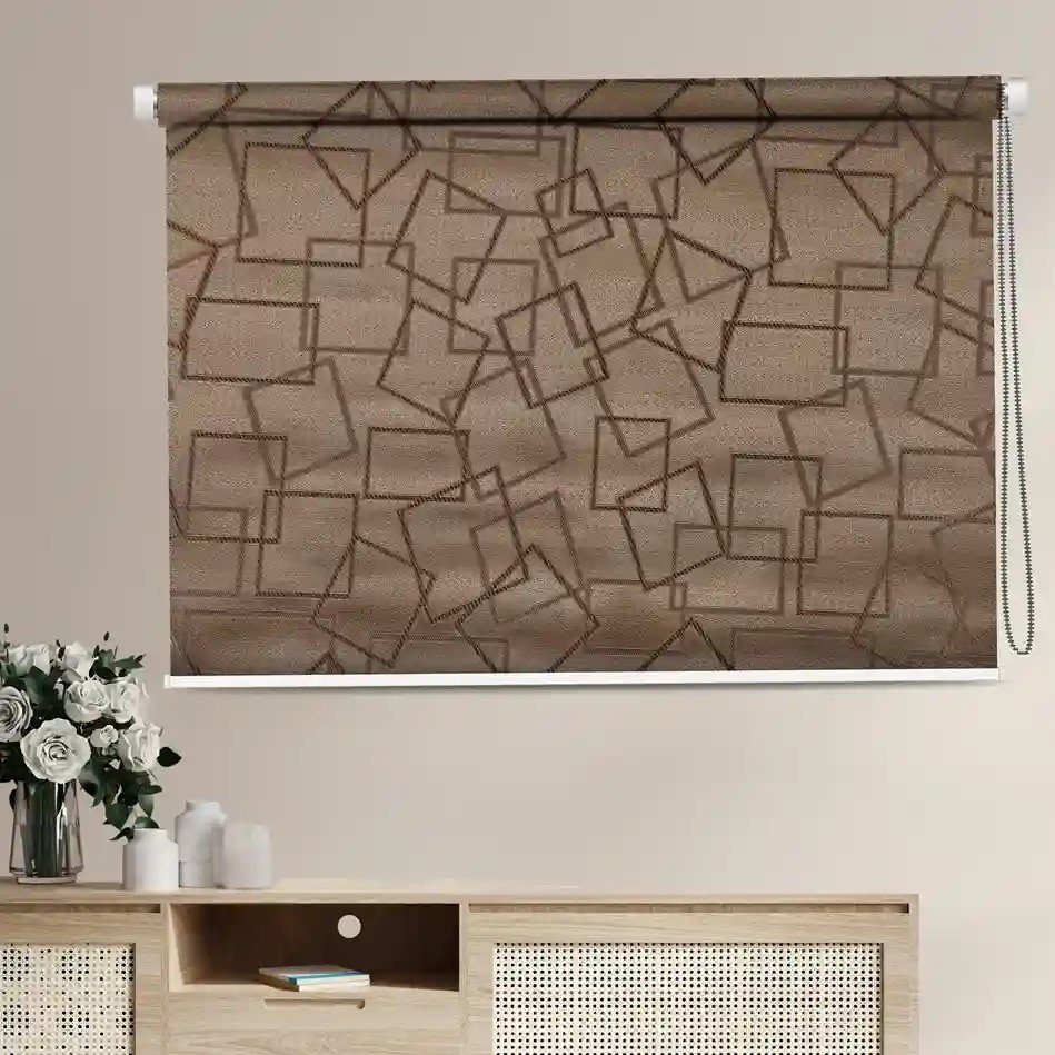 Upgrade your space with these elegant brown geometric office blinds, combining modern style and practical light control.