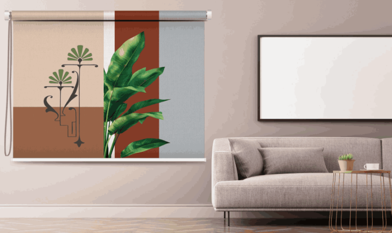 Tropical Leaf & Geometric Roller Blind - Custom Fit Window Blind with UV Protection (From ₹159/sq.ft) | Parker Window Blinds