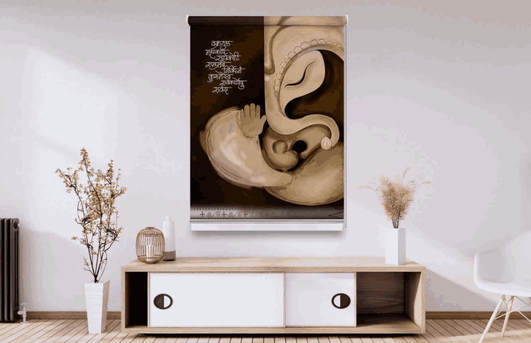 Lord Ganesha Roller Blind with Sanskrit Shloka