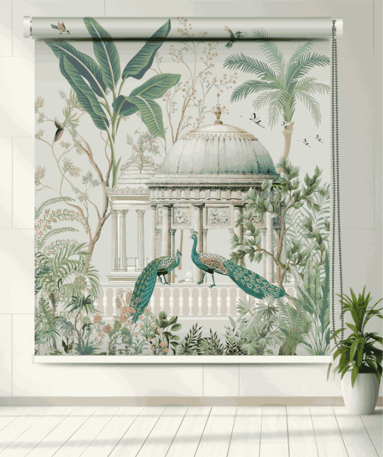 Tropical Mughal Garden Peacock Roller Blind