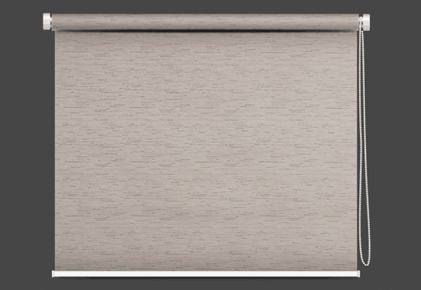 Soft gray blackout roller blind featuring elegant woven fabric.