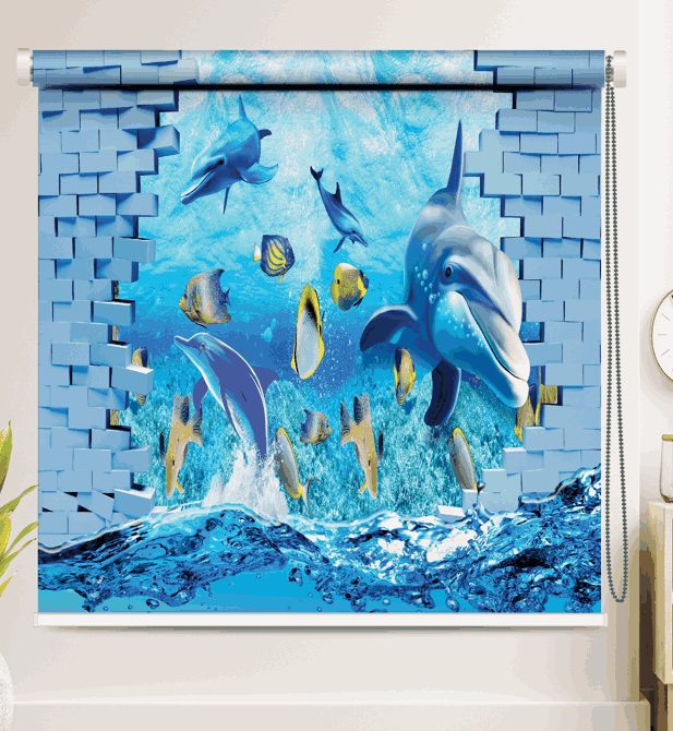 3D Ocean Dolphin Roller Blind with Wall Break Design