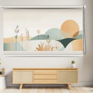 Abstract Landscape Roller Blind with Earth Tone Sun and Hills