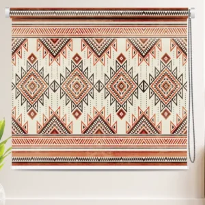 Aztec Tribal Pattern Geometric Roller Blind with Aztec tribal geometric pattern in earthy terracotta, cream, and black tones
