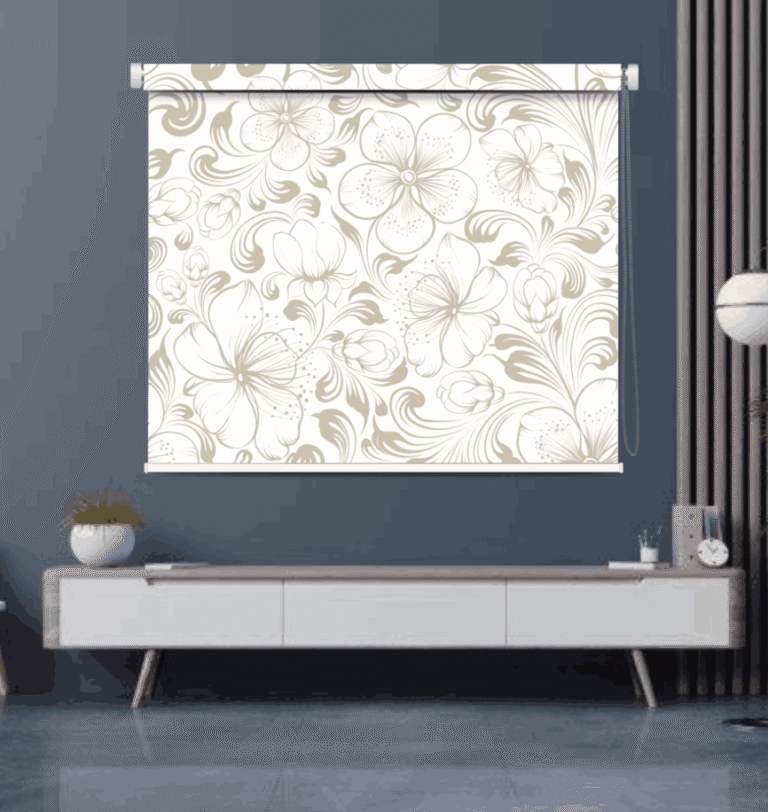 Beige Floral Sketch Roller Blind - Custom Fit Window Blind with UV Protection (From ₹159/sq.ft) | Parker Window Blinds