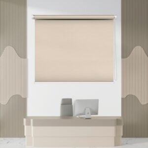 Beige office blinds – elegant roller window shades with light-filtering fabric, factory direct prices.