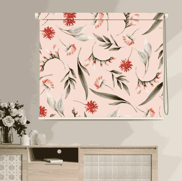 Blush Pink Floral Watercolor Roller Blind - Custom Fit Window Blind with UV Protection (From ₹159/sq.ft) | Parker Window Blinds