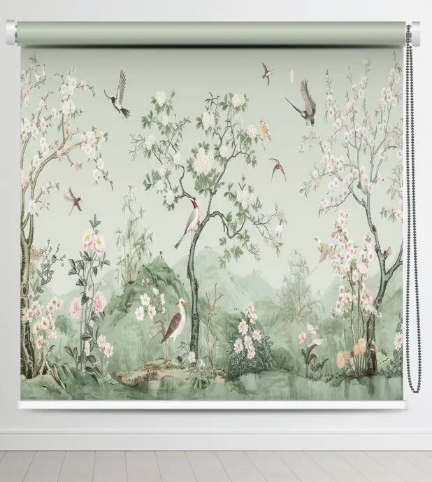 Botanical Birdsong Roller Blind with Floral & Avian Art