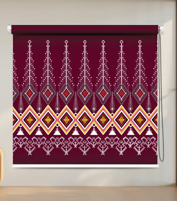 Burgundy Tribal-Inspired Diamond Pattern Roller Blind