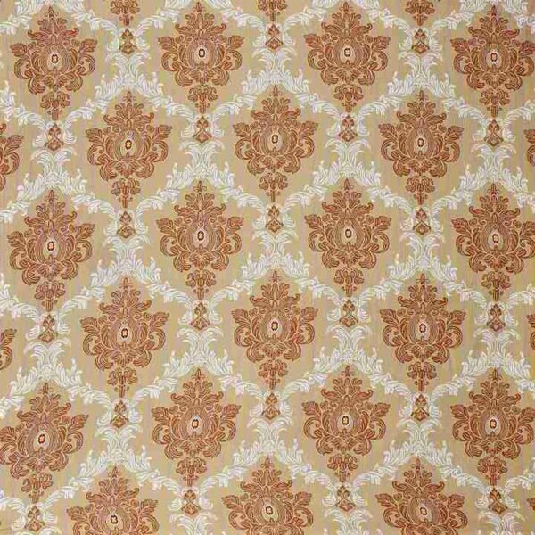 Super King Bedsheet with Ornate Golden & Terracotta Baroque Pattern closeup image