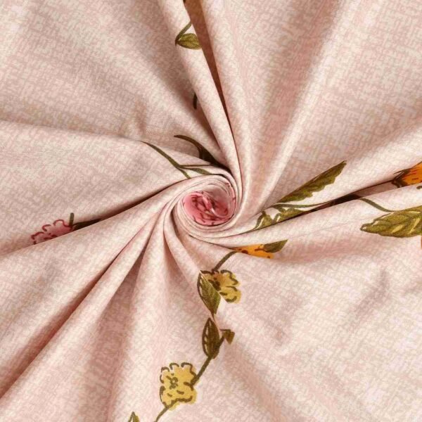 Floral Super King Size Bedsheet in Peach with Yellow & Pink Blooms fabric
