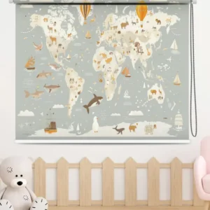 Educational World Map Animal Adventure Roller Blind