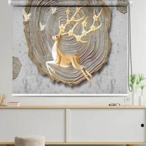 Golden Deer Roller Blind with Tree Ring & Floral Antler Design