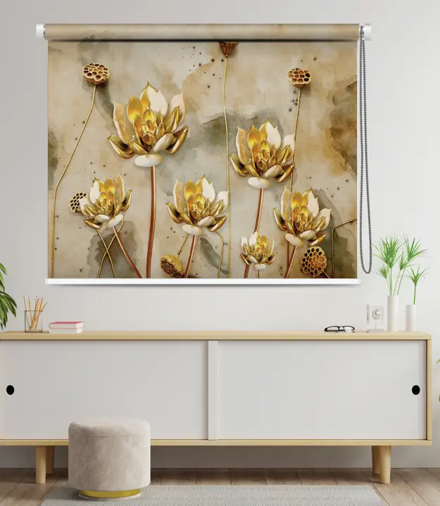 Golden Lotus Blossom Roller Blind