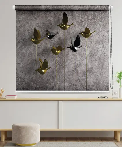 Luxury 3D Golden Metallic Bird Art Roller Blind