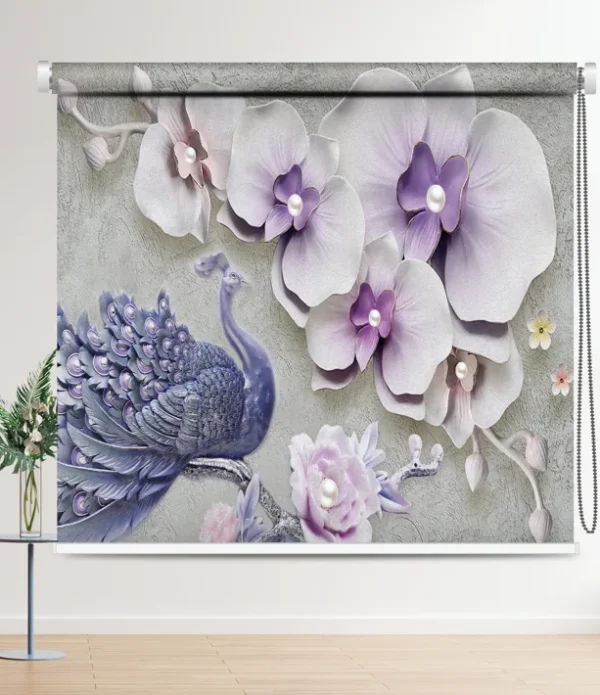 Luxury 3D Peacock & Orchid Roller Blind