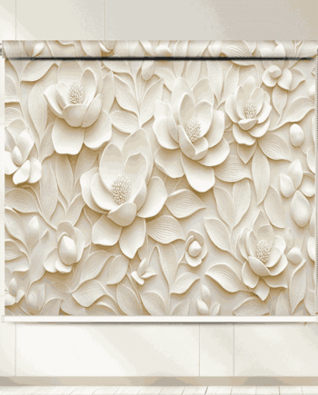 Luxury Cream Embossed Blossom Roller Blind with layered blossom and leaf textures for luxury window décor
