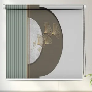 Minimalist Ginkgo Leaf Print with Geometric Panel Design Roller Blind