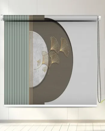 Minimalist Ginkgo Leaf Print with Geometric Panel Design Roller Blind