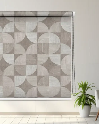 Neutral Modern Geometric Pattern Roller Blind with Wood Texture for Modern Interior Decor