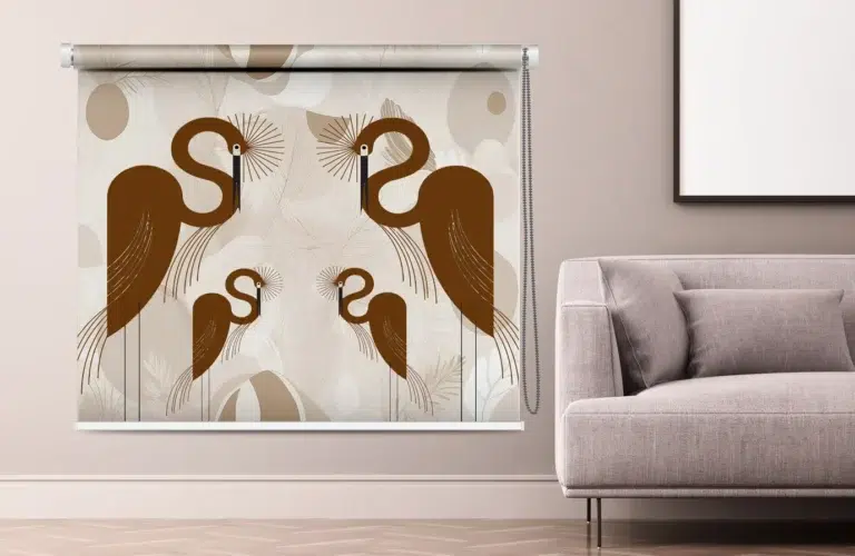 Nature-Inspired Design Minimalist Brown Crane Roller Blind - Custom Fit Window Blind with UV Protection (From ₹159/sq.ft) | Parker Window Blinds