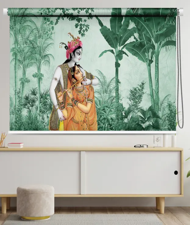 Radha Krishna Romantic Forest Theme Roller Blind