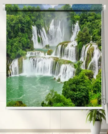 Lush Waterfall Scenic Designer Window Roller Blind featuring tropical waterfall landscape