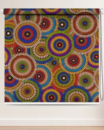 Kaleido Pop Designer Roller Blind with circular mandala pattern in vibrant shades
