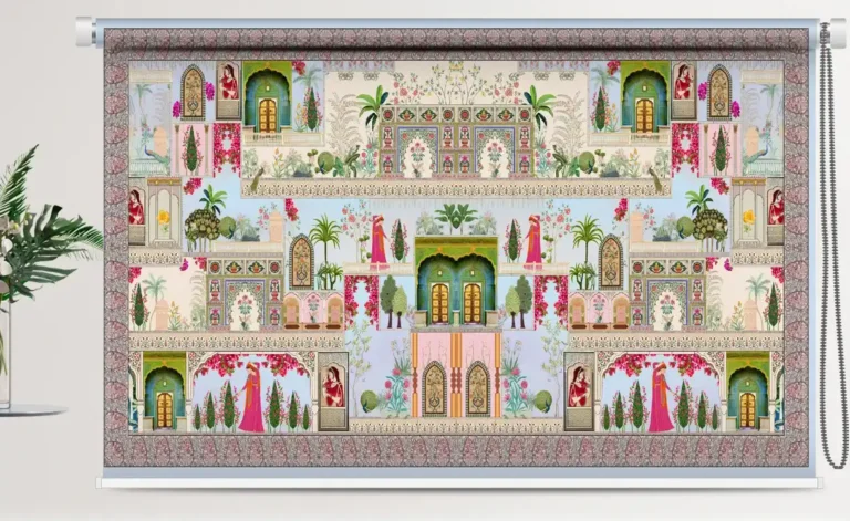 Mughal Heritage Palace Art Roller Blind - Custom Fit Window Blind with UV Protection (From ₹159/sq.ft) | Parker Window Blinds