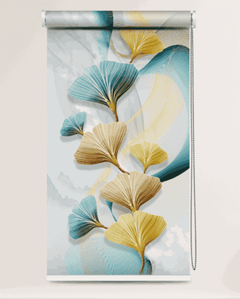Elegant blackout roller blind with flowing leaf pattern and pastel tones