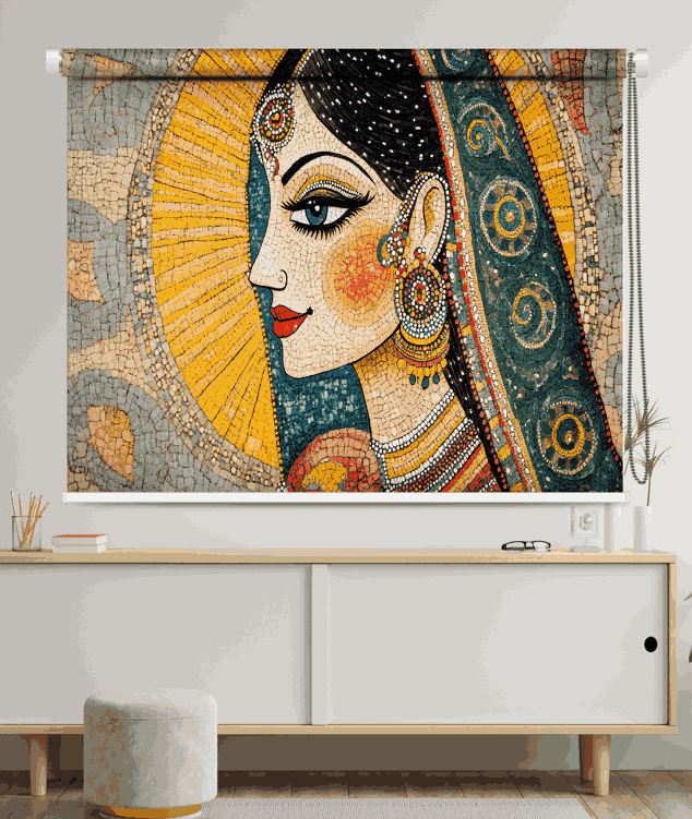 Ethnic Indian Traditional Rajasthani Woman Mosaic Art Roller Blinds