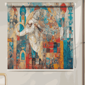 Indian Heritage-Inspired Majestic Elephant Art Roller Blind with ethnic art design.